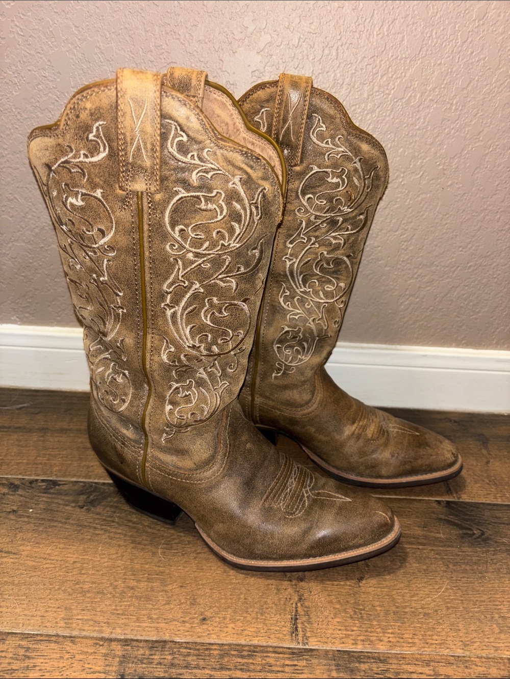 Women's Twisted X Tan Embroidered Leather Western Cowboy Boots Size 7